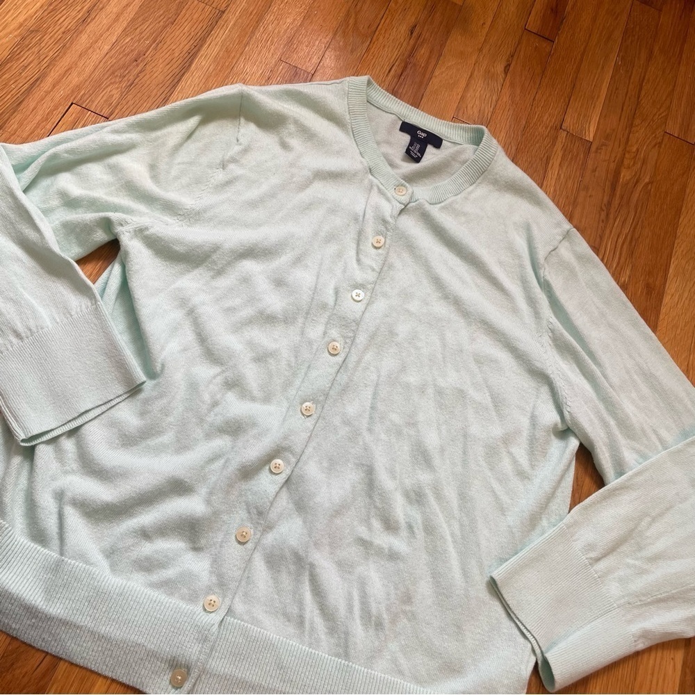 Gap Cotton Cardigan Women’s XL Mint Green Fine Knit Sweater Fall Layering - Picture 4 of 10